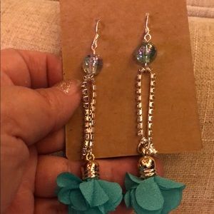 Sterling Silver Long Dangly Tiffany Blue Flowered